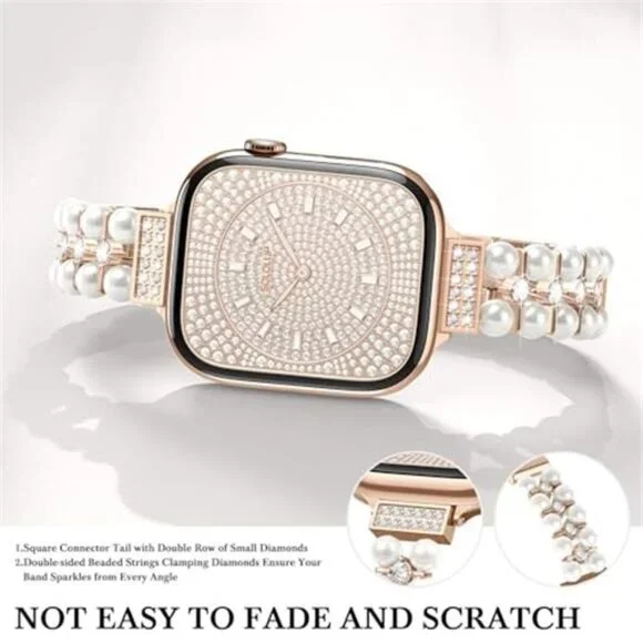 NEW Rose Gold rhinestone Pearl Apple Watch Band - Picture 6 of 7